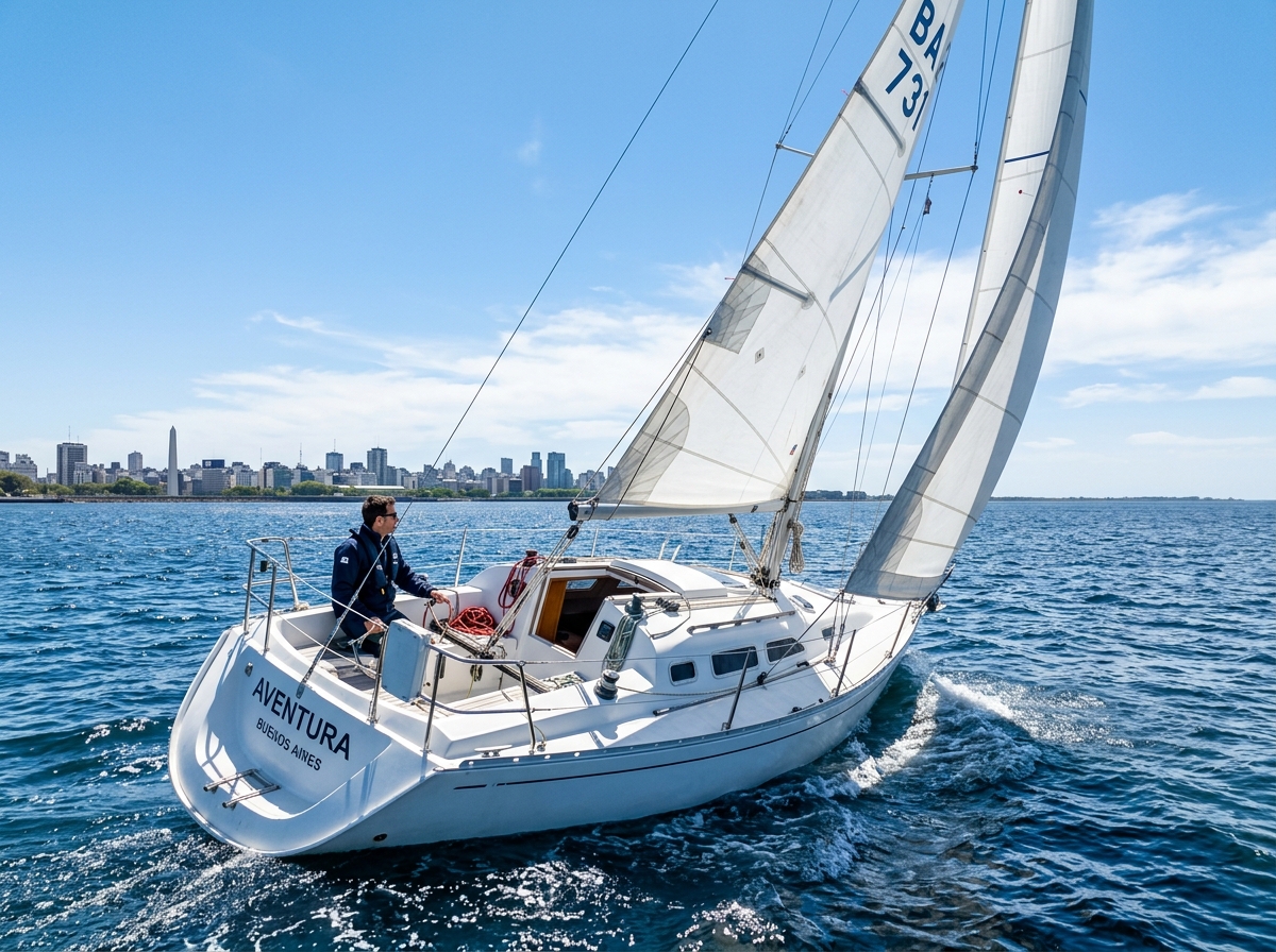 Velero Pandora 31 navegando a vela en Río de la Plata